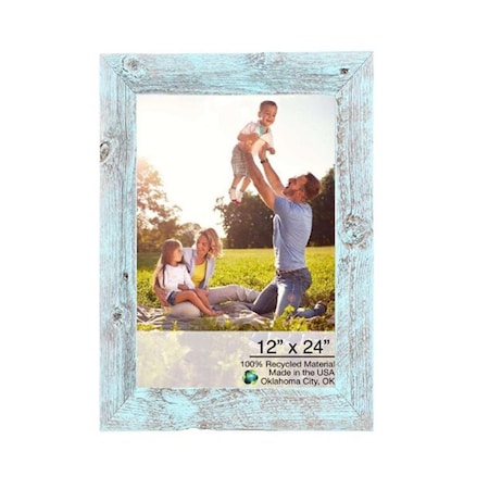 Palacedesigns 12 x 24 in. Rustic Farmhouse Light Aqua Blue Wood Picture Frame PA3670693